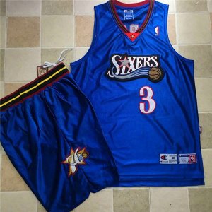 Maillot De Basket Philadelphia 76ers Allen Iverson 3 A Brode Mercerized Bleu Surv